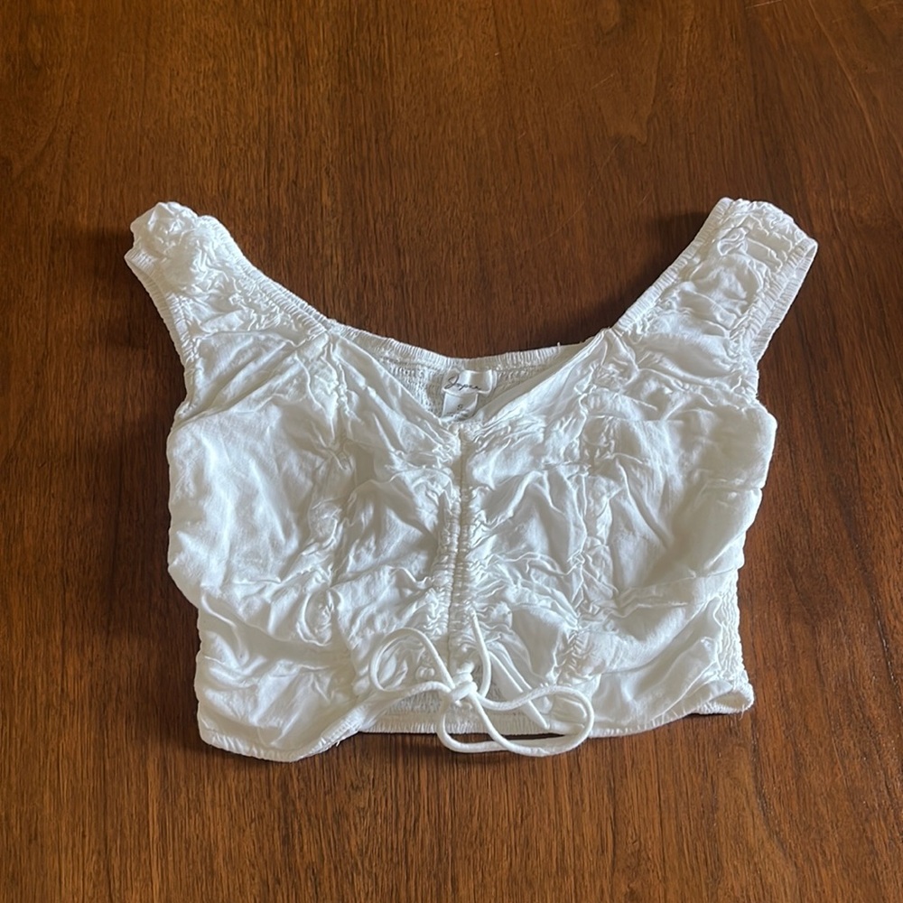 white rushed adjustable crop top